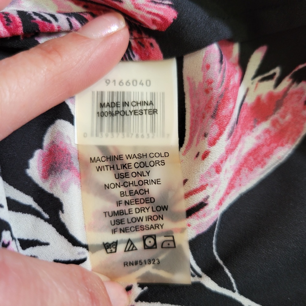 Vince Camuto Sheer Floral Accordion Sleeve Tunic Blouse Black Pink Size Small - Picture 8 of 12